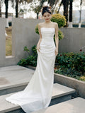 French Brao-Tendered And Light Wedding Dress Bride Simple High-End Sensense Style Go Out Yarn White Fishtail Welcome Set Of Face Dress HZ0517
