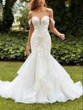 French Lace Wedding Dress 2026 New High-Quality Retro Fishtail Super Fairy Out Of The Yarn Drag Tail Shoulder Yarn HZ0517