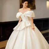 One-Word Shoulder-Senior Shading Main Wedding Dress 2025 New Bridal High-Quality Feeling In The Escape Princess Tail Out Of The Door Light Yarn HZ0517