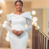 Sparkling African Mermaid Wedding Dress Long-Sleeved Lace Shiny Bridal Dress For Black Girls HZ0517
