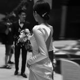 Light Wedding Dress Densate Simple Hepburn Style Light Long-Sleeved Fishtail Yarn 2025 New Bare Back Dress Winter HZ0517