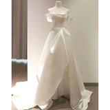 One-Word Shoulder High-End Light Wedding Dress Temperament Light Luxury Bride Wedding Welcome Yarn And Fasci French Wedding Dress Tail HZ0517