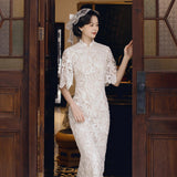 New Chinese-Style Light Wedding Dress Senior Feel Laceson Linen Retro National Style Engagement Cheongsam Bride Out Of The Cabinet Back Door HZ0517