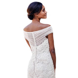2026 New Word Shoulder Long Tail Ceremony Wedding Fish Tail Skinny Bride Wedding Banquet Embroidery Wedding Dress HZ0517