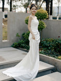 French Brao-Tendered And Light Wedding Dress Bride Simple High-End Sensense Style Go Out Yarn White Fishtail Welcome Set Of Face Dress HZ0517