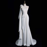 French Light Wedding Dress Super Fairy New Bride Single Shoulder Yarn Light Luxury Thin Fishtail Dress Dress HZ0517