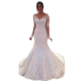 Wedding Dress Long-Sleeved Fish Tail Deep V-Neck Sexy White Small Tailed-Tailed Ass Lace Wedding Dress HZ0517