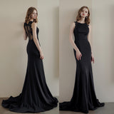 Black Evening Dress Women's New Long-Term Host's Annual Temperament Can Usually Wear A Thin Lace Bare Back HZ0517