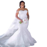 African New Mermaid Wedding Dress Sexy Lace Shoulder Tail Wedding Dress HZ0517