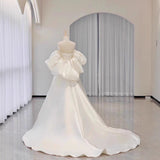 White French High-End Dress Word Shoulder Bubble Sleeve Light Main Wedding Dress New Bride Go Out Yarn Welcome HZ0517