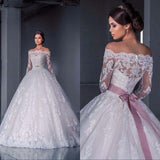 Wedding Dress 2026 New Model Bride Wedding Word Shoulder Long-Sleeved Lace Tug Tail Thin Large Size Wedding Dress HZ0517