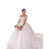 New Wedding Lace Lace Squine Mid-Rise Tail Dress Sexy Beautiful Shoulder White Temperament Dress HZ0517