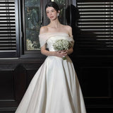 French Word Shoulder Light Wedding Dress 2026 New Bridal High-Quality Sensori Yarn Tail Welcome Dress Dress HZ0517