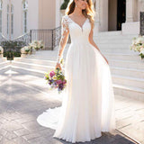 Tail Wedding Dress 2026 New Deep V-Neck Chiffon Dress Bare Back Sexy Wedding Dress HZ0517