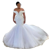 2026 New Wedding Dress Bride Wedding Word Shoulder Deep V Mermaid HZ0517