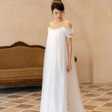 Light Wedding Dress Bride's Word Shoulder Sling Dress Dress Banquet Temperament Morning Robe Sling Dress HZ0517