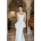 French Brated Light Wedding Dress 2026 New High-End White Simple Vertein Bride Wedding Welcome Yarn Skirt HZ0517