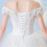 Direct Sales 2025 New Bridal Wedding Dress One-Word Shoulder Lace Flower Size Wedding Dress T52 HZ0517