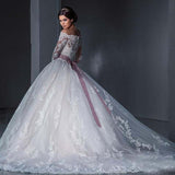 Wedding Dress 2026 New Model Bride Wedding Word Shoulder Long-Sleeved Lace Tug Tail Thin Large Size Wedding Dress HZ0517