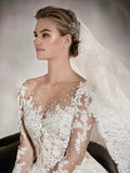 Long-Sleeved Wedding Dress 2025 New Princess Ponpong Skirt Retro Lace Slimy Naked Tail HZ0517