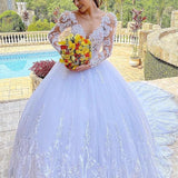 White Princess Ball Dress Wedding Dress 2026 Lace Duffet Long Sleeve Wedding Dress Size Bridal Dress HZ0517