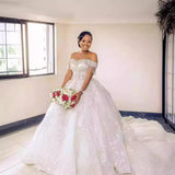 New Wedding Lace Lace Squine Mid-Rise Tail Dress Sexy Beautiful Shoulder White Temperament Dress HZ0517