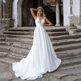 The Dingy Wedding Dress Is 2026 New Bride Simple Deep V-Neck Dew Back Shot Small Tail Thin Spring HZ0517