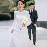 French Lace Wedding Dress 2026 New Bridal Atmosphere Simple Long-Sleeved Winter Welcome Yarn Small Tail Wedding Dress HZ0517
