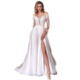 White Tailed Wedding Dress Word Shoulder Bride Open Fork Repair Body Thin Back Light Dress Long HZ0517