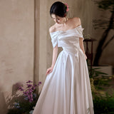 One-Word Shoulder Design Feel White Dress 2025 New Bridal Wedding Dress Yarn Wedding Certificated With A Silvery Face HZ0517