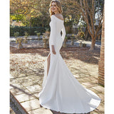One-Word Shoulder-To-Shoulder Dress Tailed Long Sleeves Slimning Simple White Birthday Party Fishtail Dress Dress Woman HZ0517