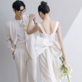 Suspension Light Wedding Certificate Registration Small White Dress Shooting Simple White Thin Small Korean Style Exterior Dress Summer HZ0517