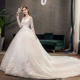 Large-Size Wedding Dress 2026 New Long Tail Mid-Rise Dream Long-Sleeved Wedding Dress Overseas Warehouse HZ0517