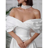 Women's Wedding Dress With A Word-Word Sleeveless Banquet Party Detachable Tail Dress HZ0517