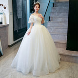One-Word Shoulder French Light Main Wedding Dress 2026 New Bridal V Collar Small Man Dress Court Wind Yarn HZ0517
