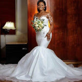 New African Mermaid Wedding Dress High Waist-High Body-High Long-Sleeved Complex Lace Bridal Dress HZ0517