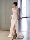 French-Style Seduced Light Wedding Dress Bride Senior Sense Small Simple Sen Tie Slings Go Out Yarn Fishtail White Dress Dress HZ0517