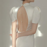 Scenic Face Light Wedding Dress 2026 New Bridal Simple Temperament Chinese Style Back Go Out Yarn Lined With Small Dress Dress HZ0517