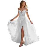 Bridal Wedding Temperament New Word Shoulder Lace Embroidery Waist Thin Tail Dress A Dress Dress HZ0517
