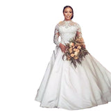 2026 Spring New Meat Color Lace Mesh Wedding Dress African Bride Long-Sleeved Diamond Decorated Big Tail White Wedding Dress HZ0517
