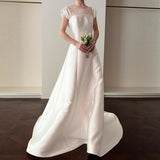 Korean Light Wedding Dress 2026 Bride Simple Dens, High-End Feeling Out Of Gauze Forest Dragged White Dress Skirt HZ0517