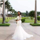 New Wedding Lace Fishtail Wedding Dress Heavy-Sleeved Long-Sleeved Large-Size African Bridal Dress HZ0517