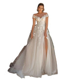 New Super Xiansen Light Wedding Dress Shoulder Lace Double Open Small Go Out Yarn Lace Engagement Dress HZ0517