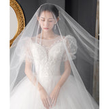 French Main Yarn Wedding Dress 2025 New Bridal Woman Qidi Hepburn Court Style Small Man Dress Covered Arm F88 HZ0517