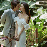 2026 New French Romantic Fairy Flower Temperament Shoulder Fishtail Bride Tail Wedding Dress HZ0517