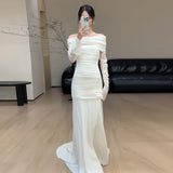Light Wedding Dress Shoulder 2026 New Brides Lint White Fishtail Long-Sleeved Engagement Dress Dress HZ0517