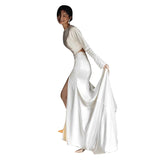 French Long-Sleeved Light Wedding Dress Hepburn Style Temperament Slim Fish Tail Showing Thin Back Simple Welcome Tailed Simplicity HZ0517