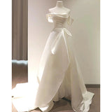 One-Word Shoulder High-End Light Wedding Dress Temperament Light Luxury Bride Wedding Welcome Yarn And Fasci French Wedding Dress Tail HZ0517