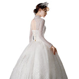 Wedding Dress 2025 New Bridal Yarn Small Long-Sleeved Dress High Collar Thin Temperament Simple Atmosphere HZ0517