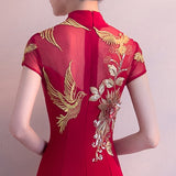 A Toasting Cheongsam Summer Long Chinese Bride Wedding Red Fishtail Evening Dress Women's Dress Evening Dress Evening Dress HZ0517